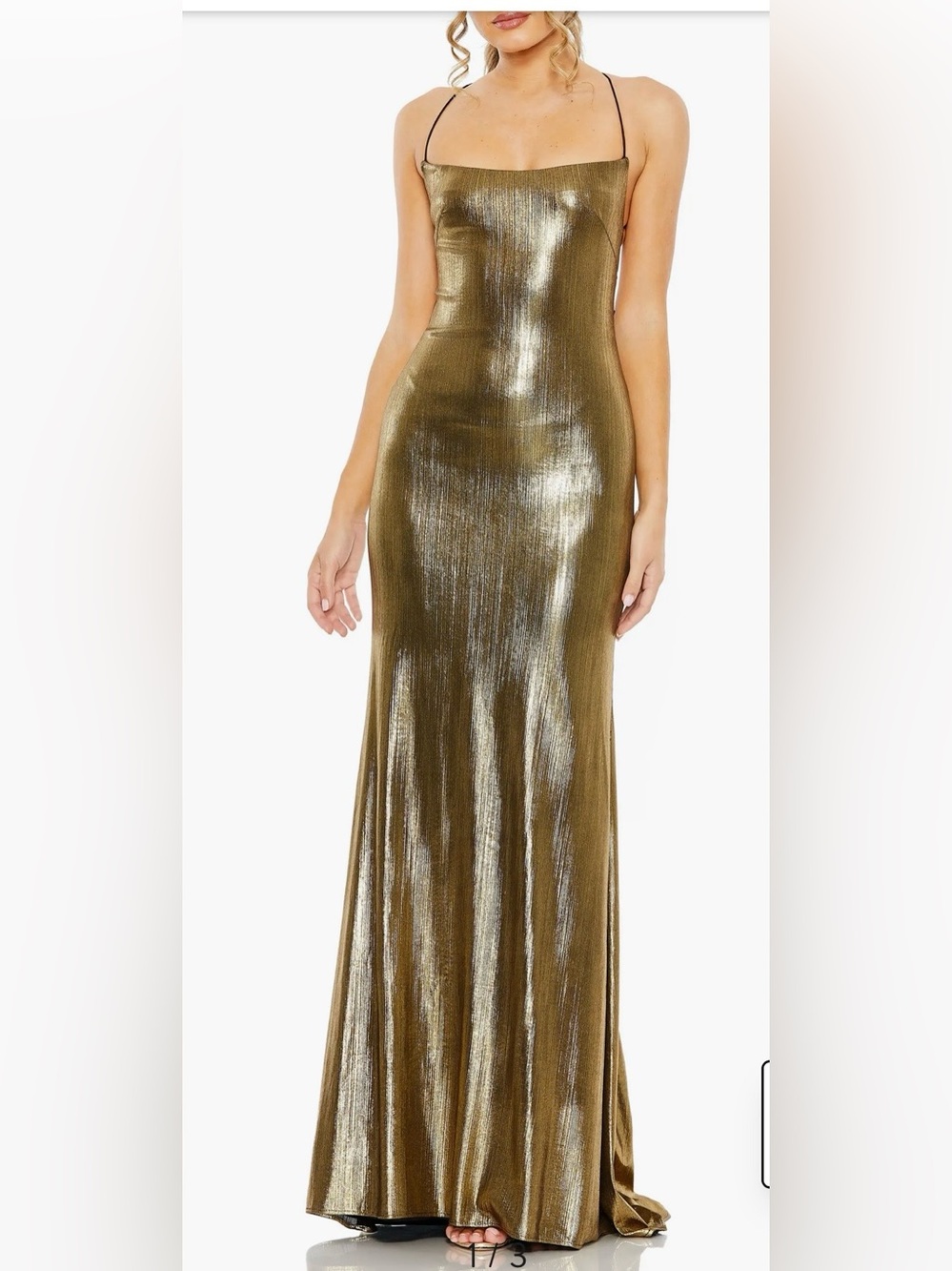 Mac Duggal Olive Metallic Slip Maxi Dress